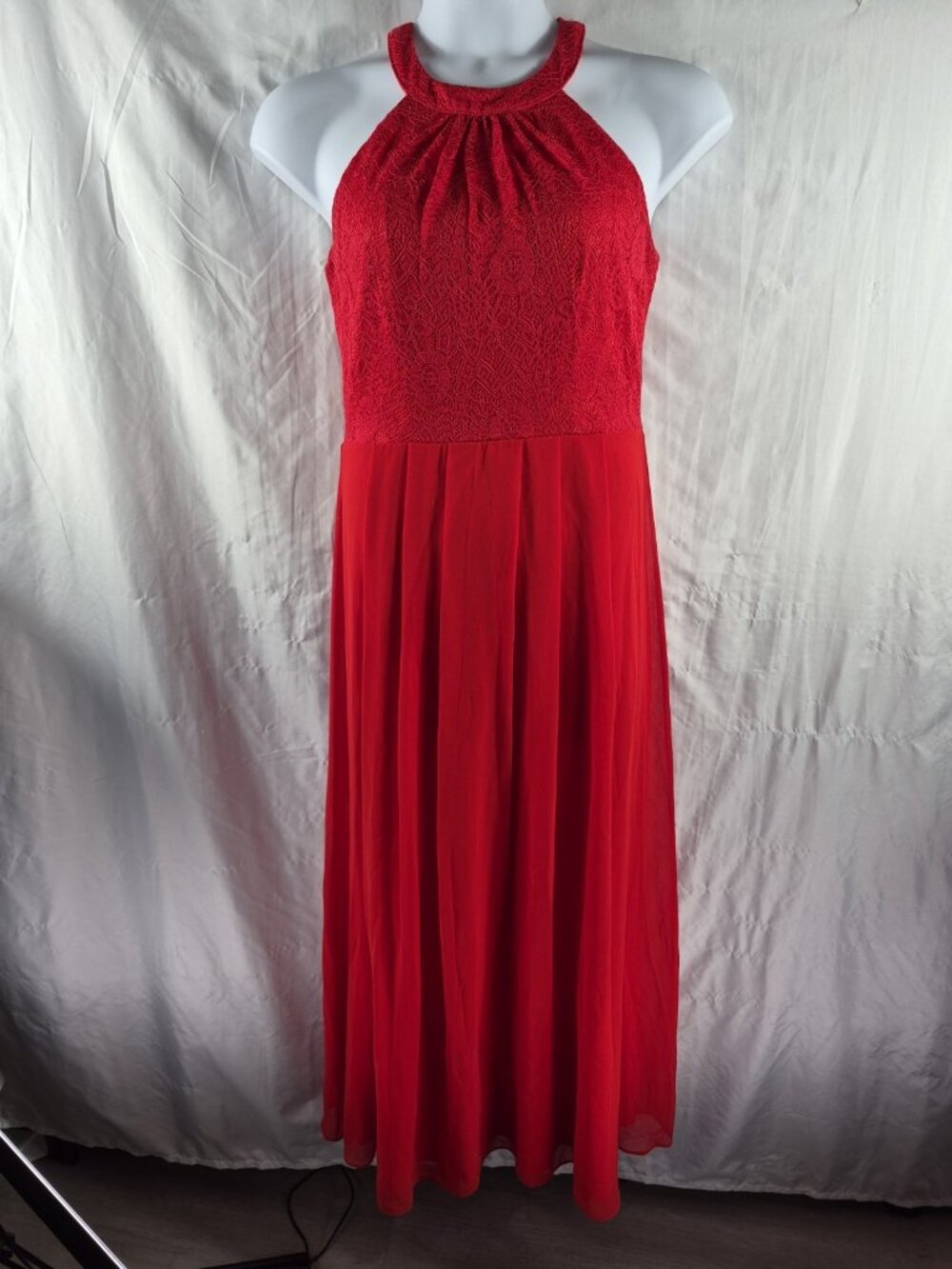 Dressystar Women's Redish Orange Flared Halter Style Maxi Evening Dress Size L